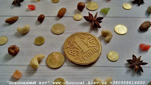 Шоколад ручной работы. Шоколадная монета гривна